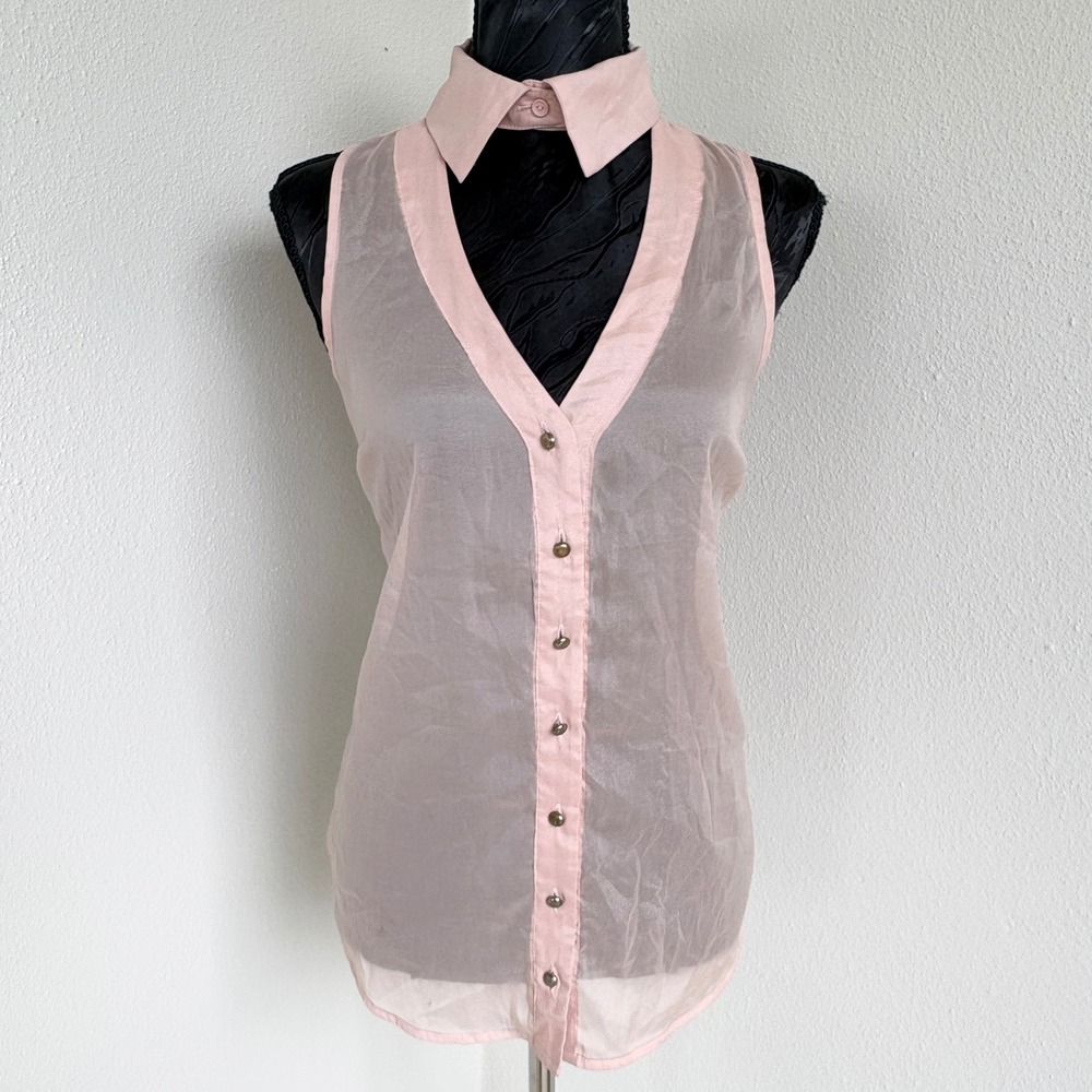 Vintage Y2K 2b Bebe Sheer Choker Neck Sleeveless Blouse Womens S Pink